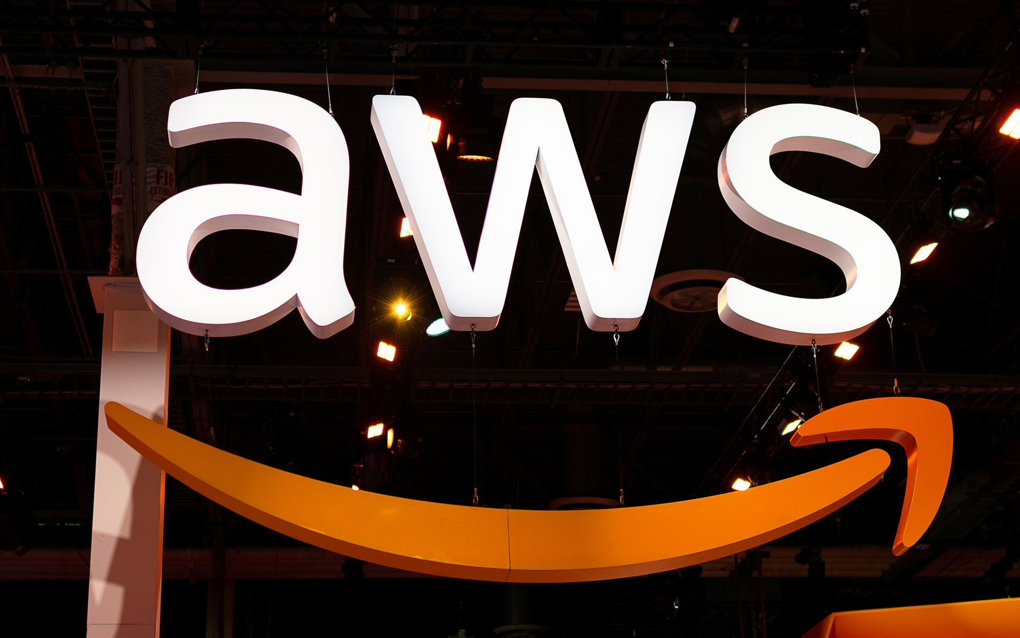 Large AWS sign. Amazon Web Services (AWS)