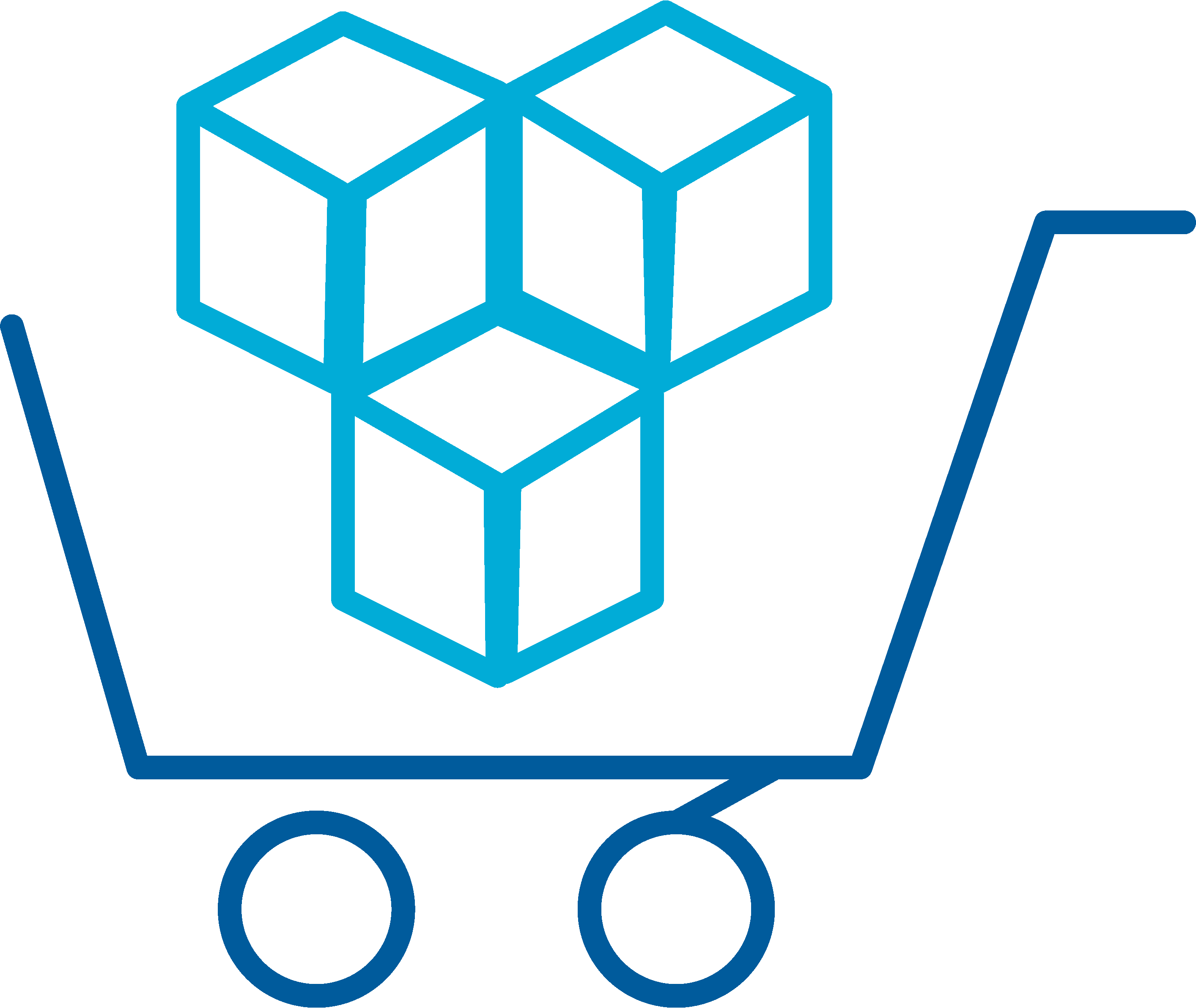 AWS Marketplace Icon. Shopping cart outline with three cubes in cart