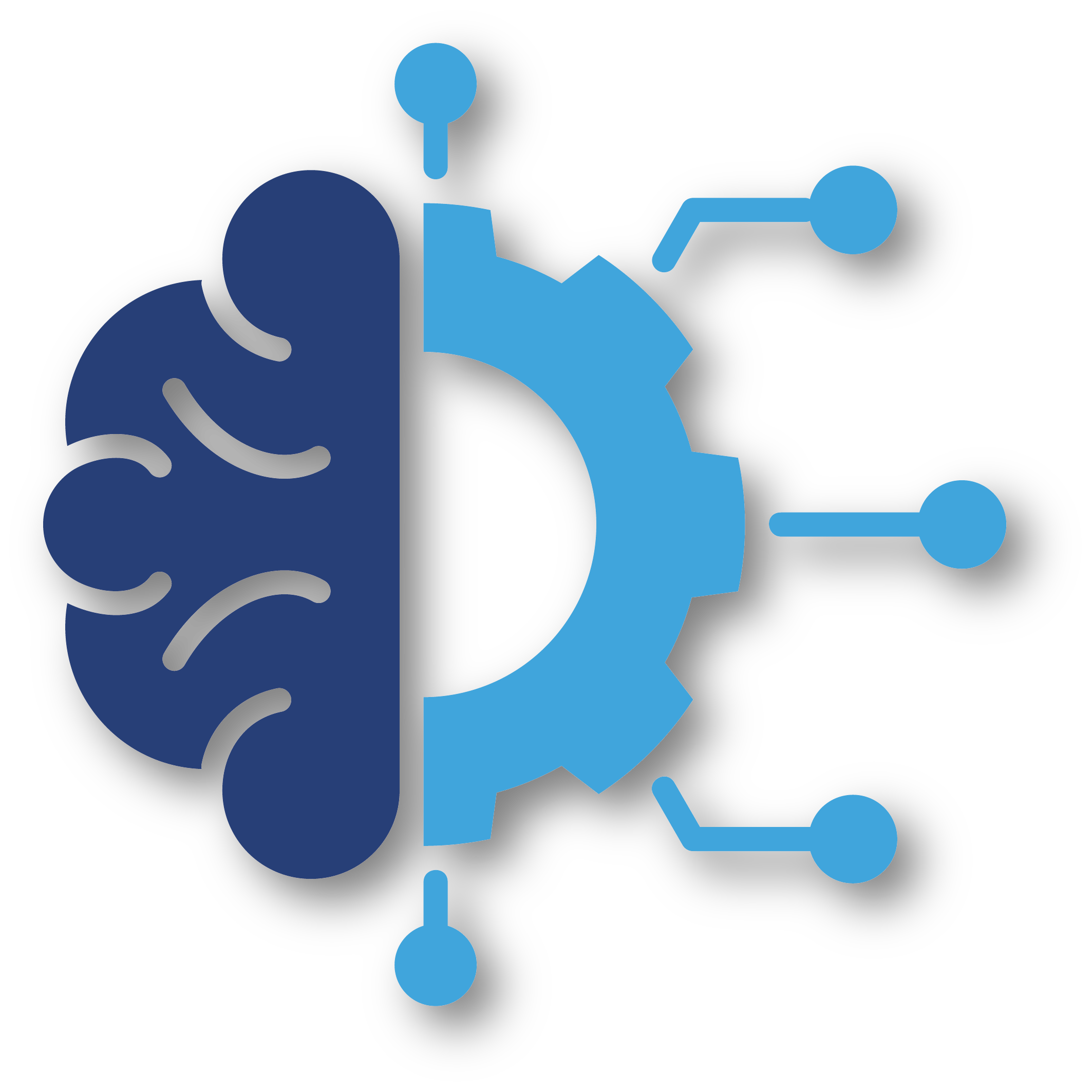 Icon depicting Machine learning. AI. Brain on one side data points on other