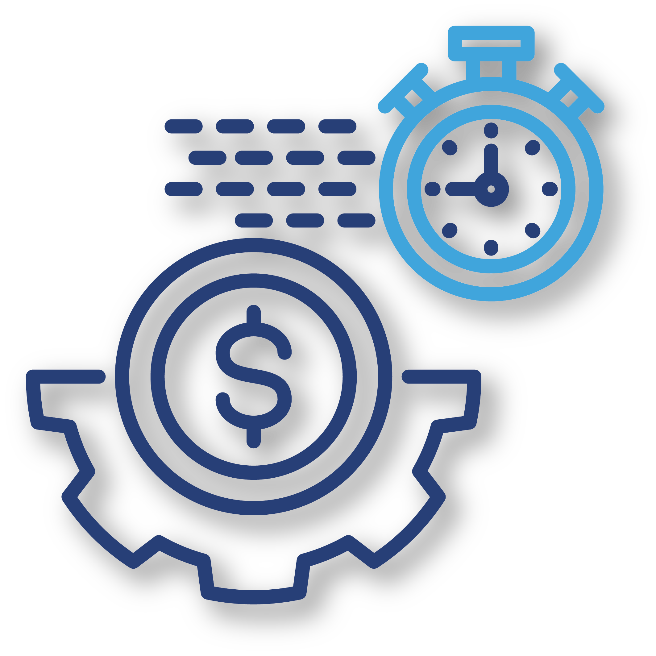 graphic depicting efficiency. speedwatch and dollar sign