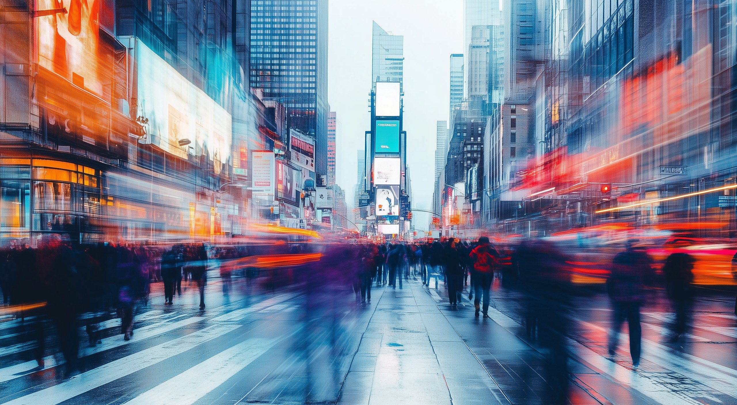 Walking in Times Square New York with Blurred Motion and City Lights