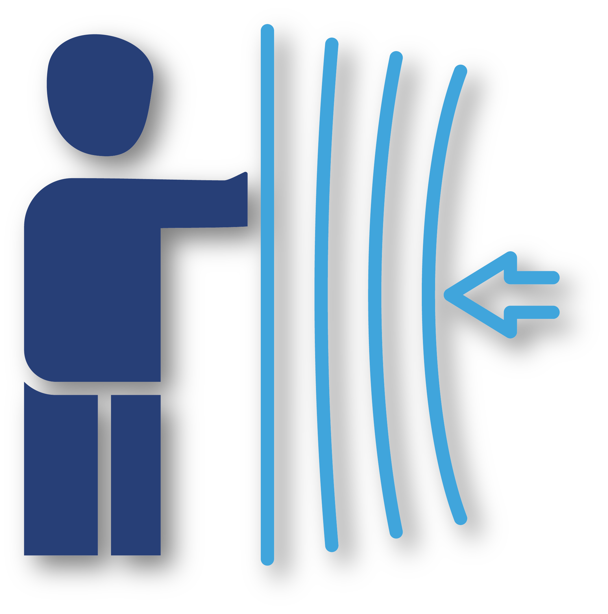 icon depicting regulatory resilience. stick figure pushing back against a large arrow bending walls