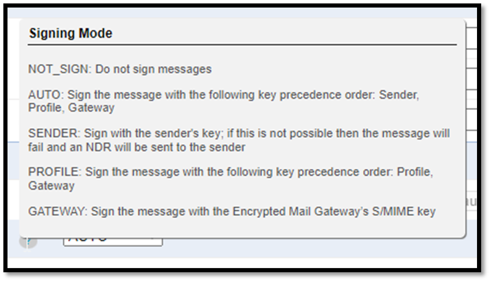 Screen shot listing Echoworx's Digital Signature signing modes